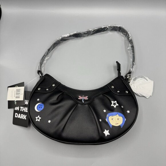 Coraline Black Shoulder Baguette Bag Purse Key Chain Glow-In-The-Dark NEW - Picture 4 of 7